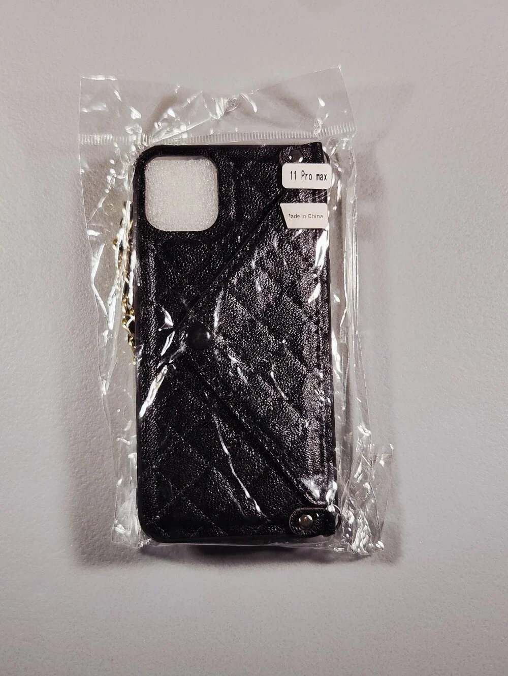 Black Quilted Leather iPhone 11 Pro Max Case Crossbody Wallet Chain Envelope
